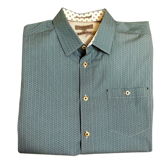 Ted Baker London 5 (XL) Stonelo Slim Fit Blue Geo Print Long Sleeve Button Down - Picture 1 of 8